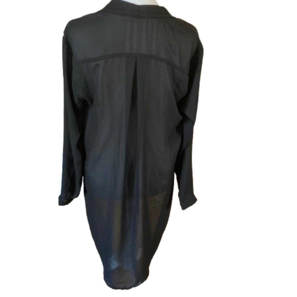 Lush Boho Sheer Black Blouse Hi-Low Draped LS Classy Edgy Goth Dramatic sz Small